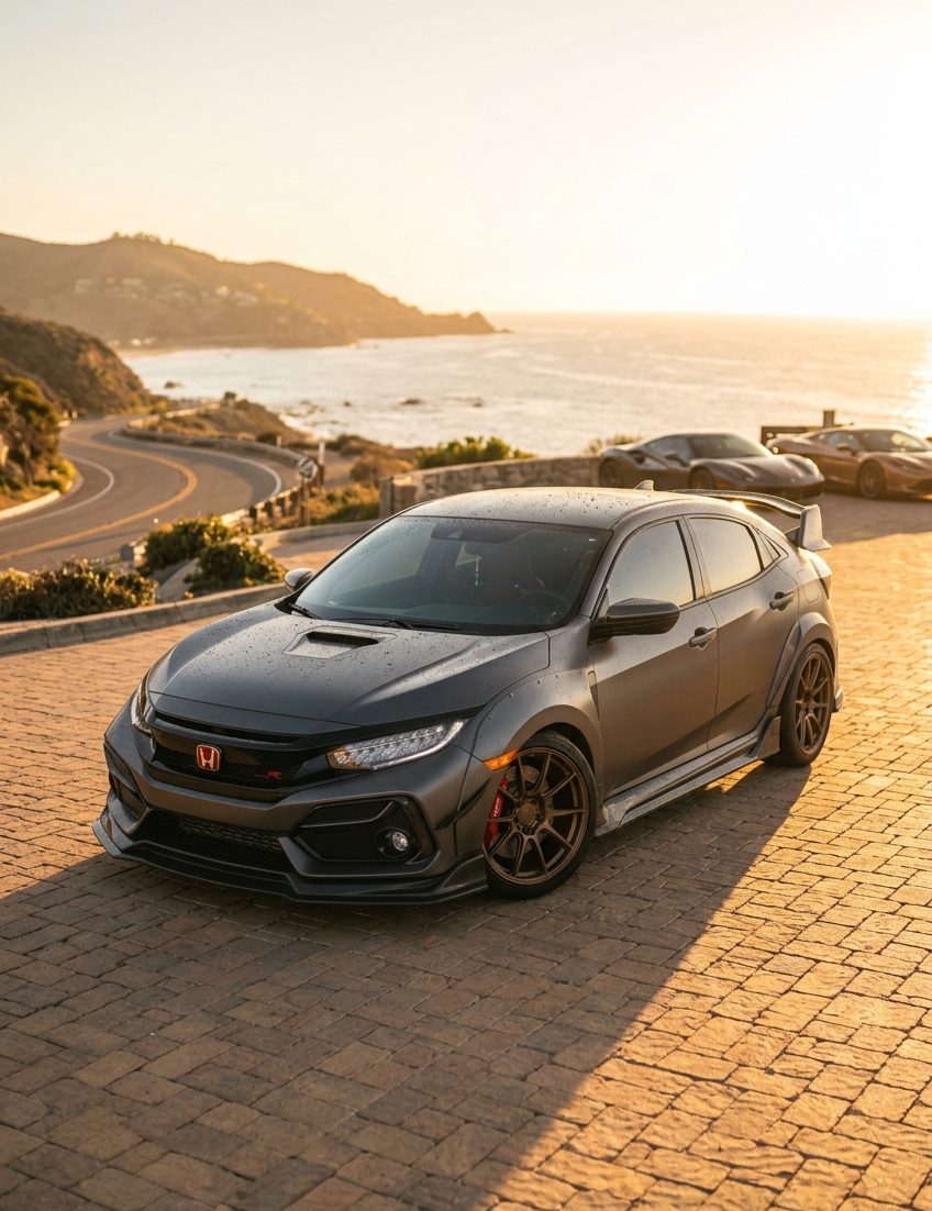 Honda Civic 10th gen with aftermarket wheels showing fitment and stance